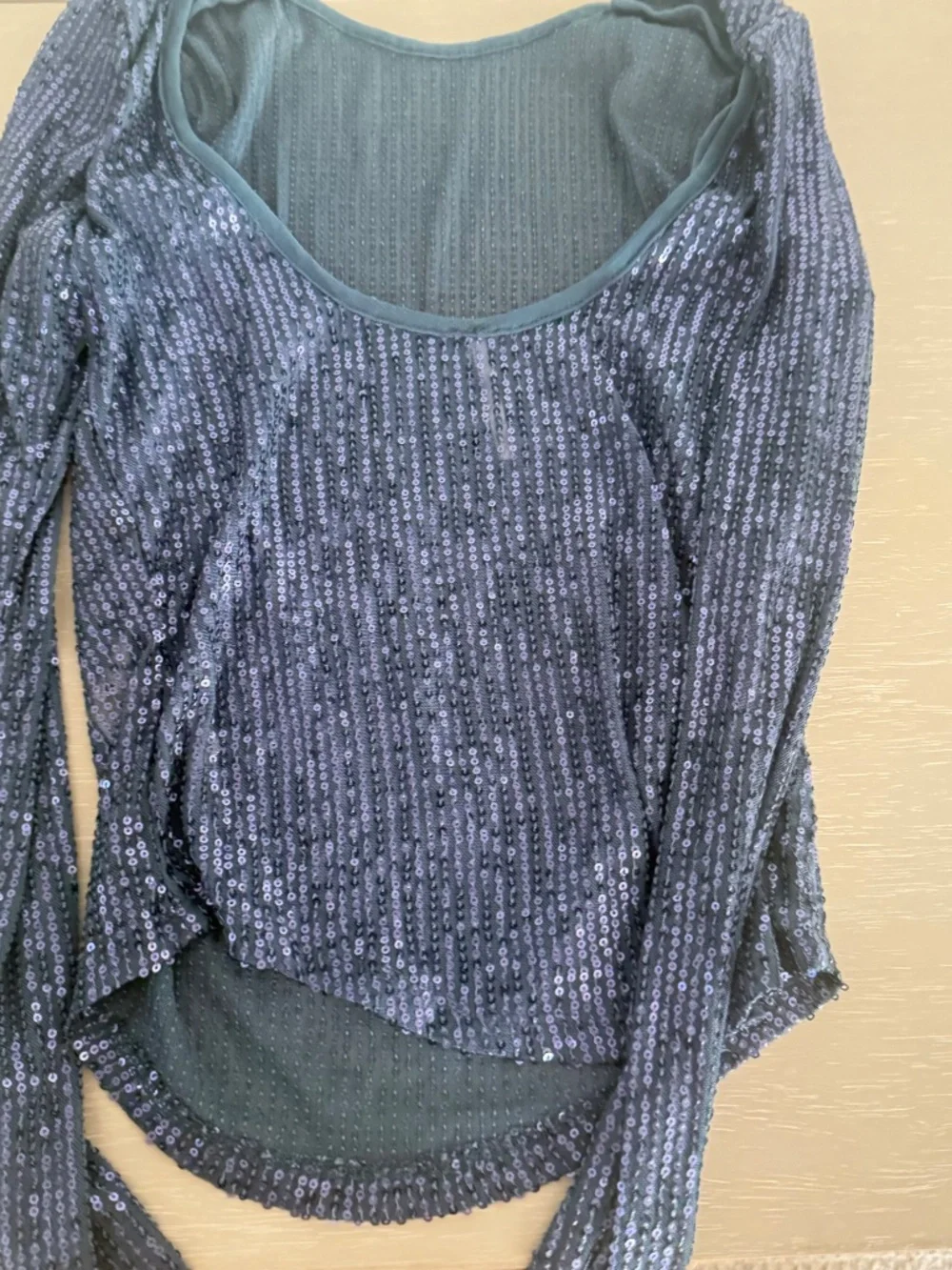 Free People Leading the Way Sequin Long Sleeve Top Navy Indigo